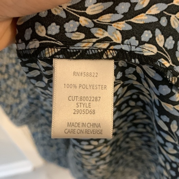 Max Studio black‎ blue dresss tie front neck sz L elastic waist midi fit & flare - Picture 5 of 14